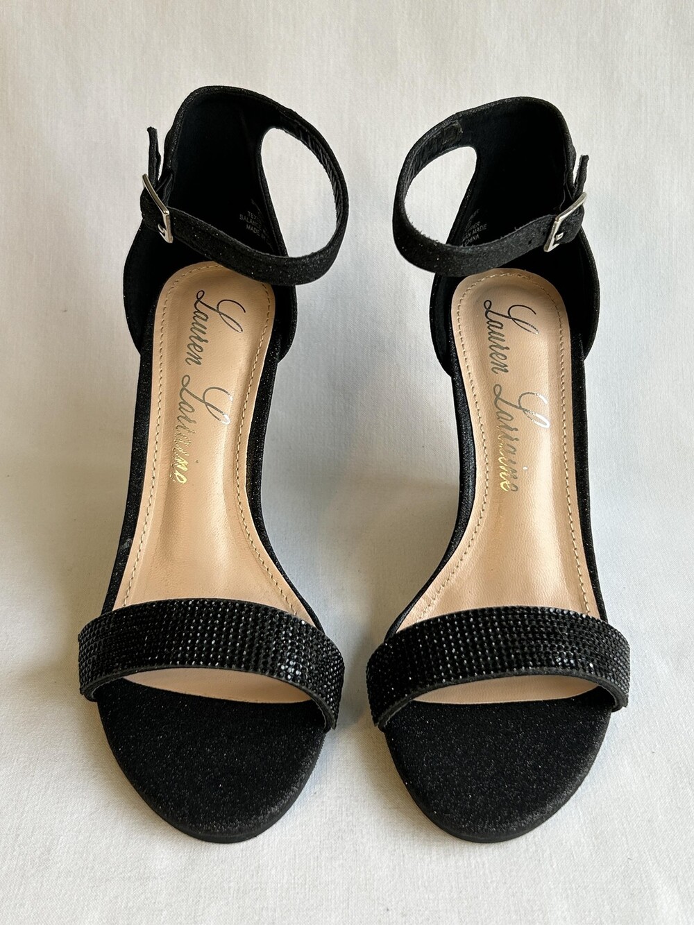 Lauren Lorraine Size 5.5 Womens Shoes Black Shimmer Sandals Rhinestone